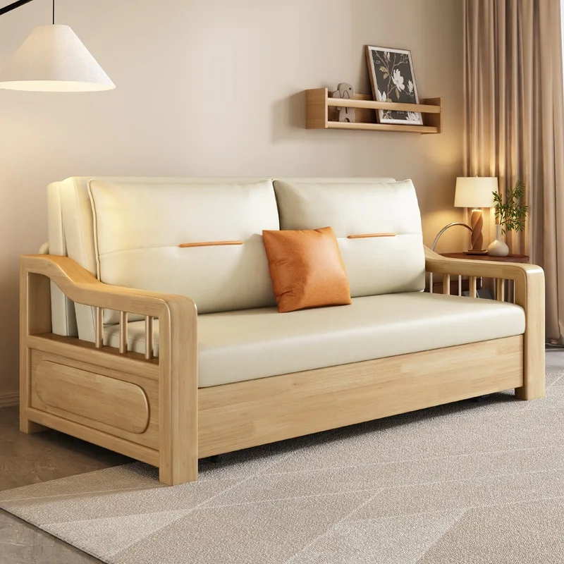 

Electric solid wood sofa bed folding dual-purpose small apartment living room sofa bed multi-function