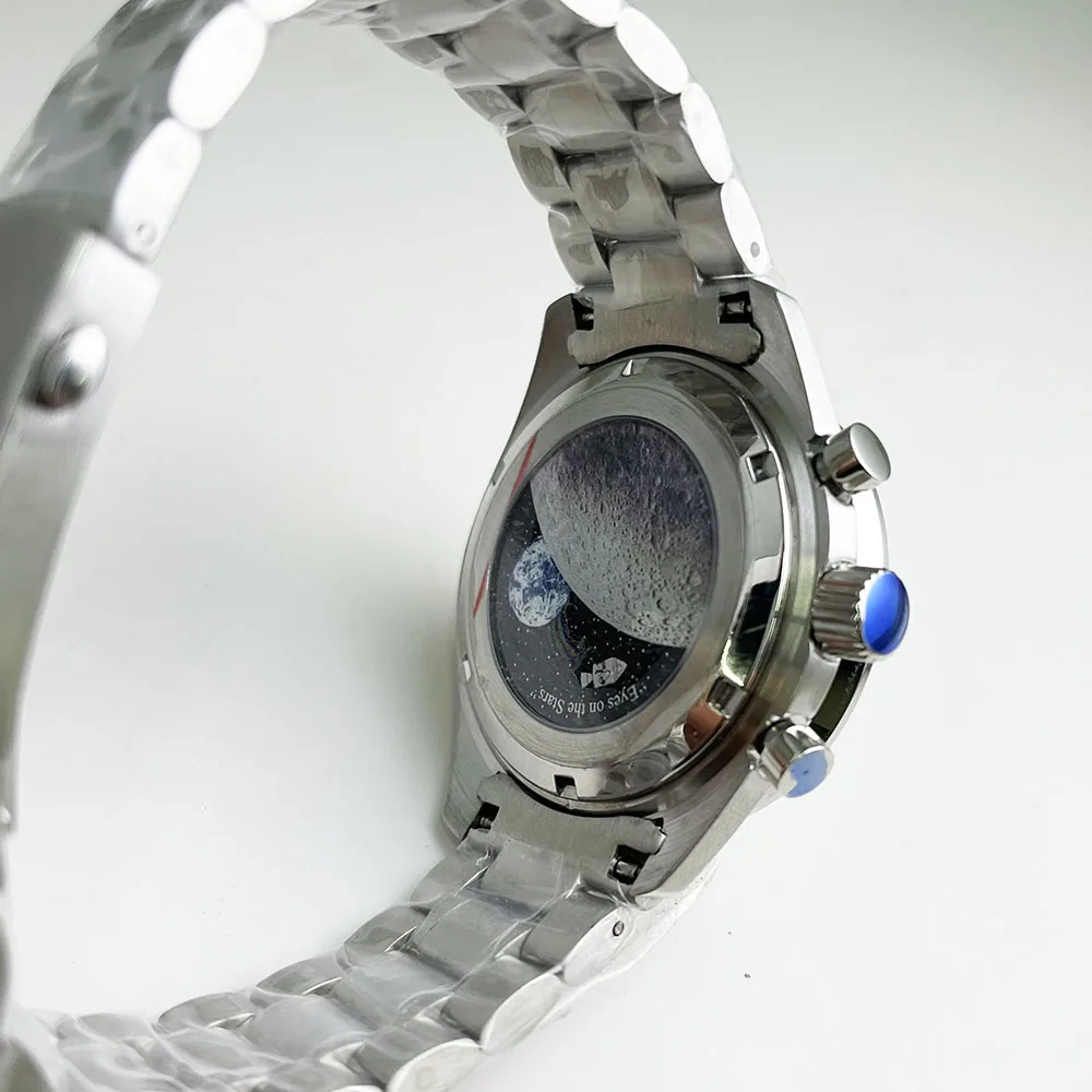 40mm stainless steel silver case Stainless steel strap suitable for VK63/VK64 timing quartz movement men\'s watch accessories