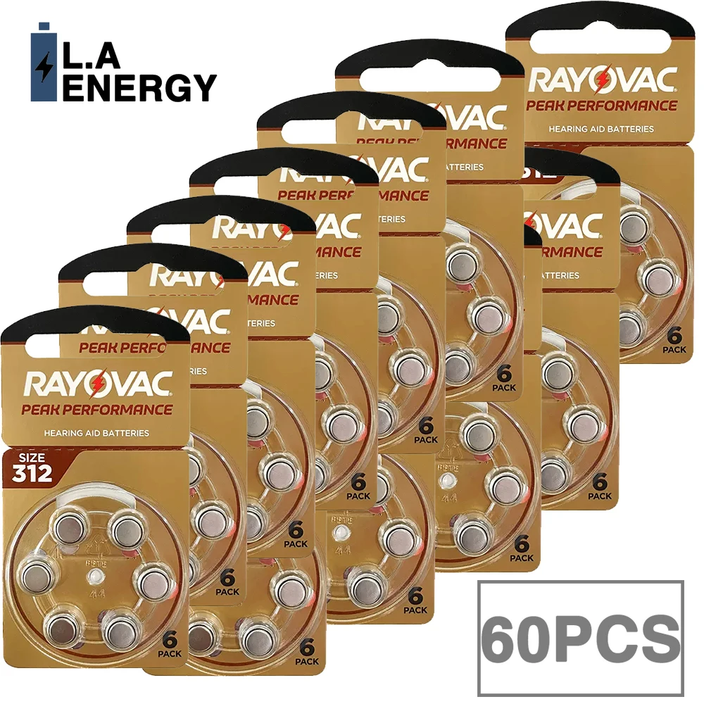 

60PCS Hearing Aid Batteries 312 A312 312A ZA312 312a PR41 for Rayovac Peak UK Zinc Air Button Ear Aid Batteries for Hearing Aids