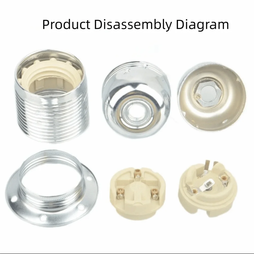 E27 Vintage Lamp Socket DIY Installation Retro Screw Thread Pendant Light Base Ring Design Polished Finish Screw Socket Adapter