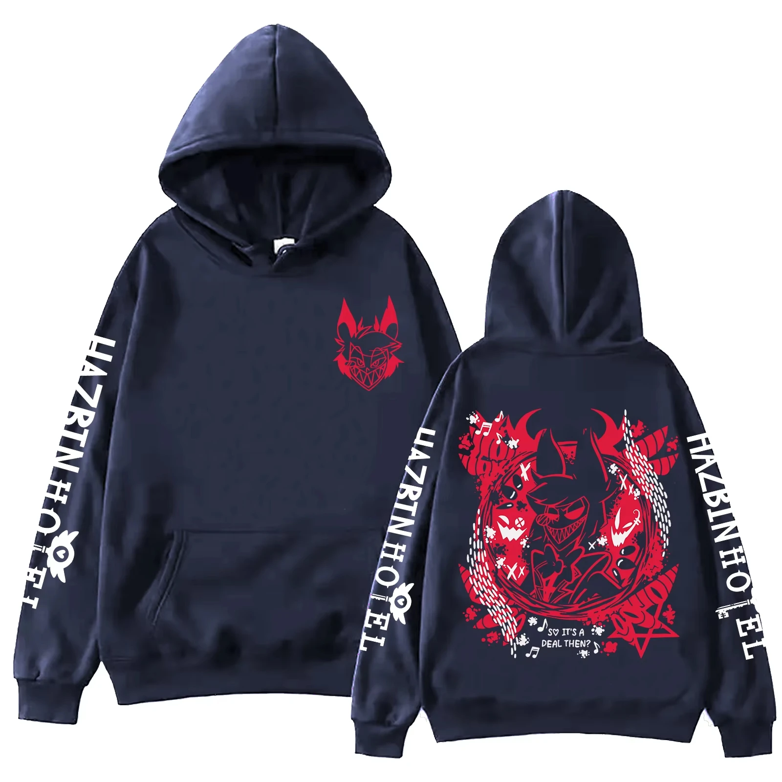 Anime Hazbin Hotel Alastor Bedruckte Hoodies Y2K Herren Damen Casual Goth Hoodie Weicher Dicker Fleece Kapuzenpullover Lockerer Street-Top – Detail 3