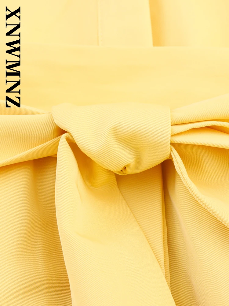 Xnwmnz 2025 verão mulher chique deslocamento turn-down colarinho sem mangas midi vestidos moda simples senhora casual vestido plissado