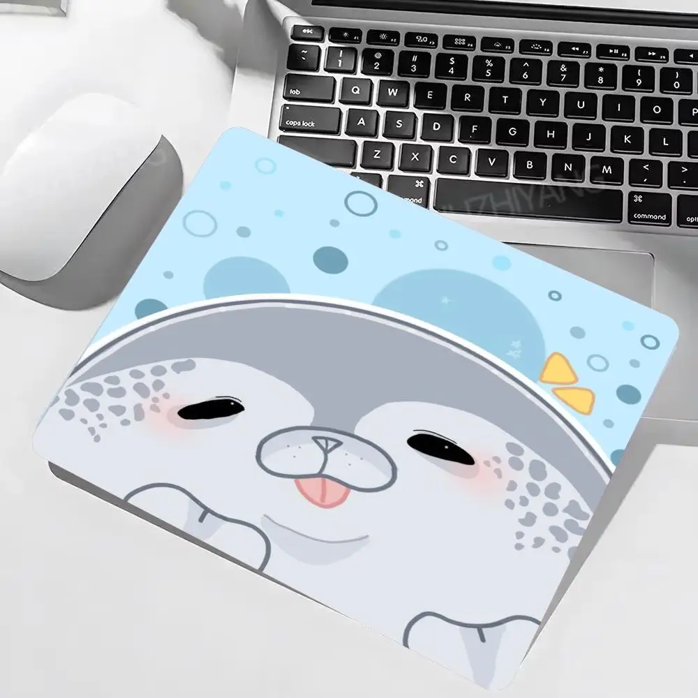 Gaming Small Mouse Pad Adorable Chubby Seal Ocean Bubble Cartoon Mousepad Anti‑slip Lock Edge Pc Laptop Deskmat Mousepad