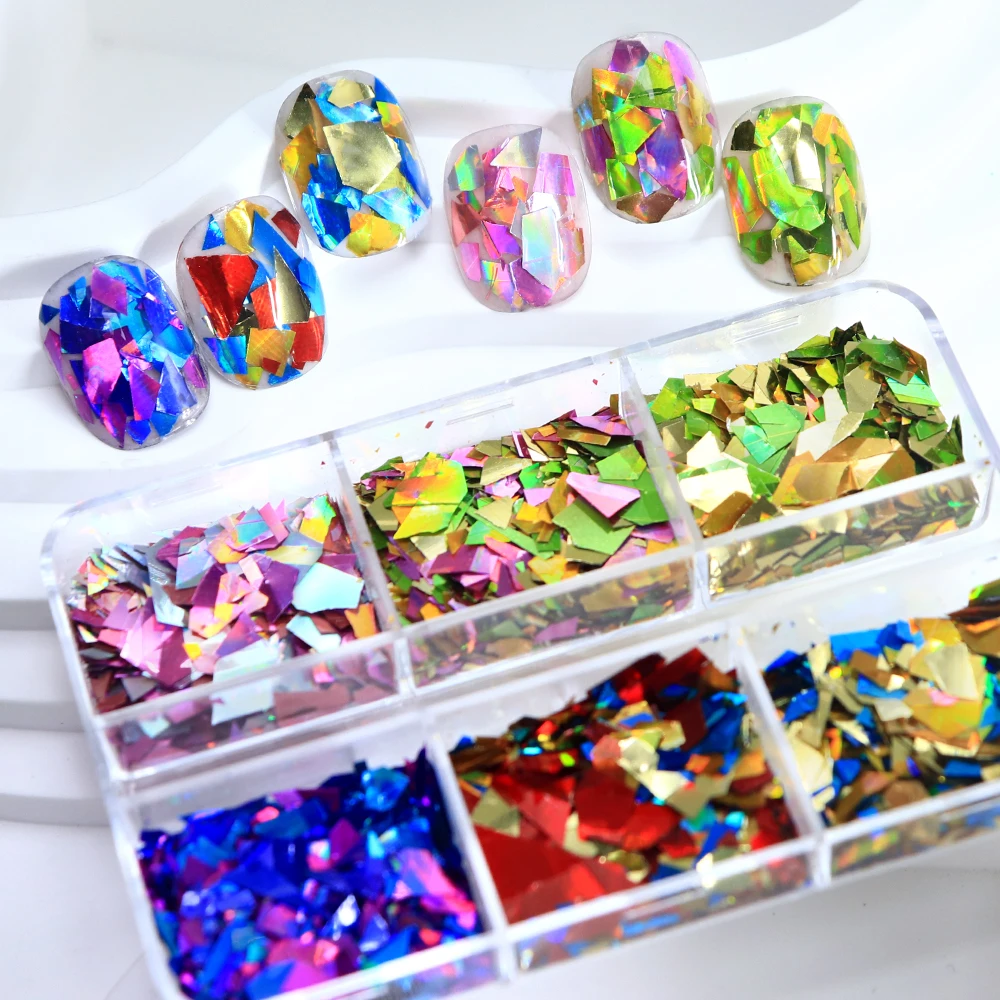 Holographic Irregular Flakes Nail Art Parts Mixed Broken Glass Sequins Manicure DIY Accessories Christmas Style Nails Design