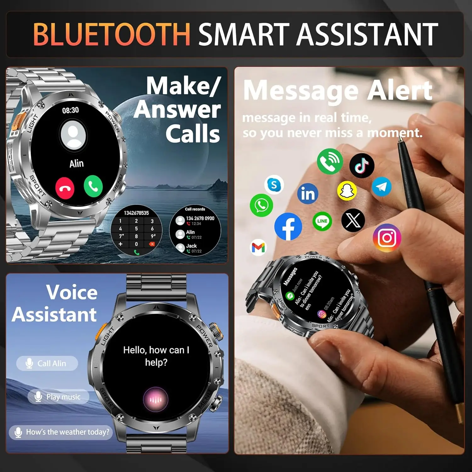 Nowy męski smartwatch wojskowy klasy 2025 z bardzo dużą baterią 1000mAh, GPS, wodoodpornością 3ATM, połączeniami Bluetooth, funkcjami sportowymi i monitorowaniem aktywności fizycznej.