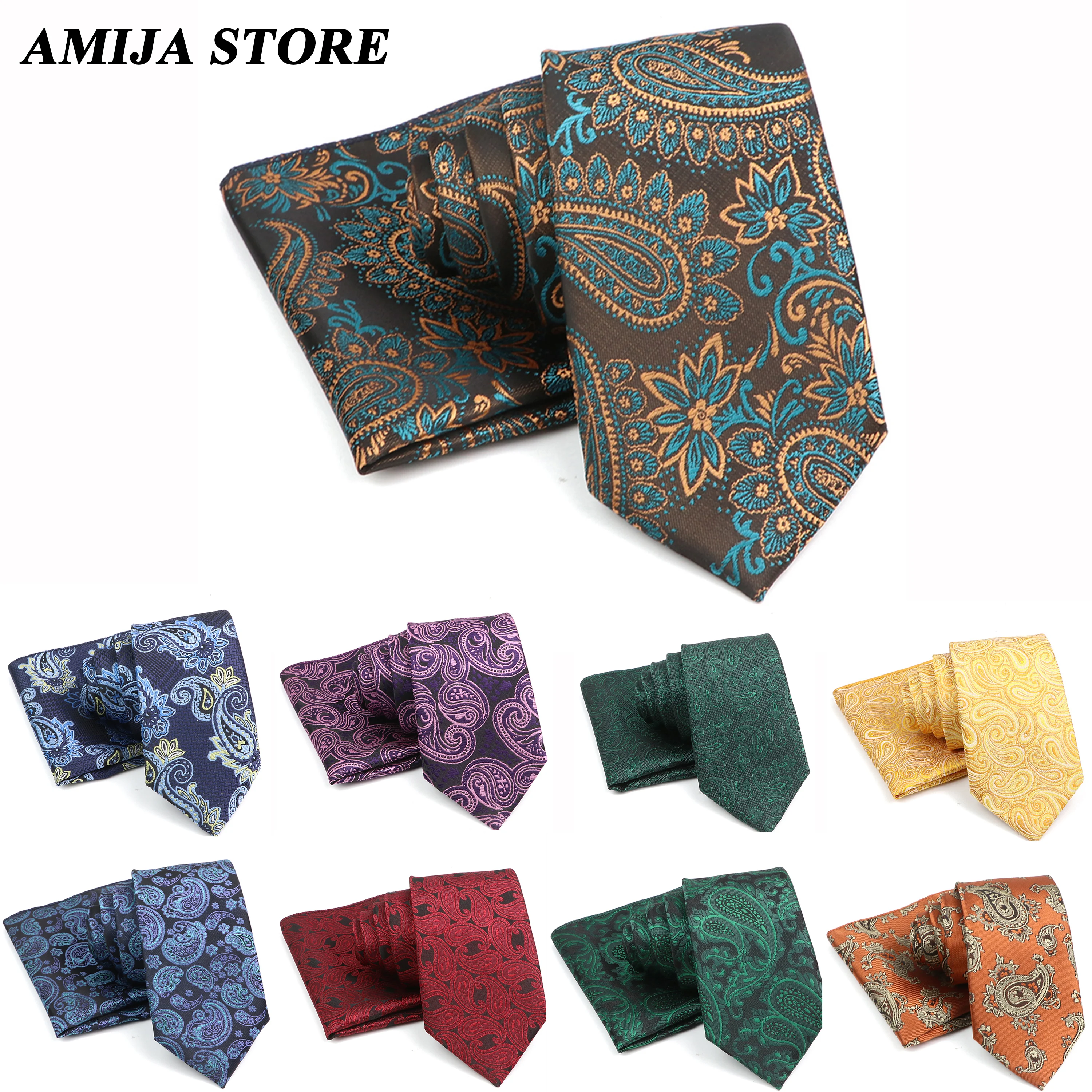 Gravatas de pescoço paisley masculino, gravata jacquard e conjunto quadrado de bolso, azul, vermelho, verde, luxo, festa de casamento, terno, diariamente