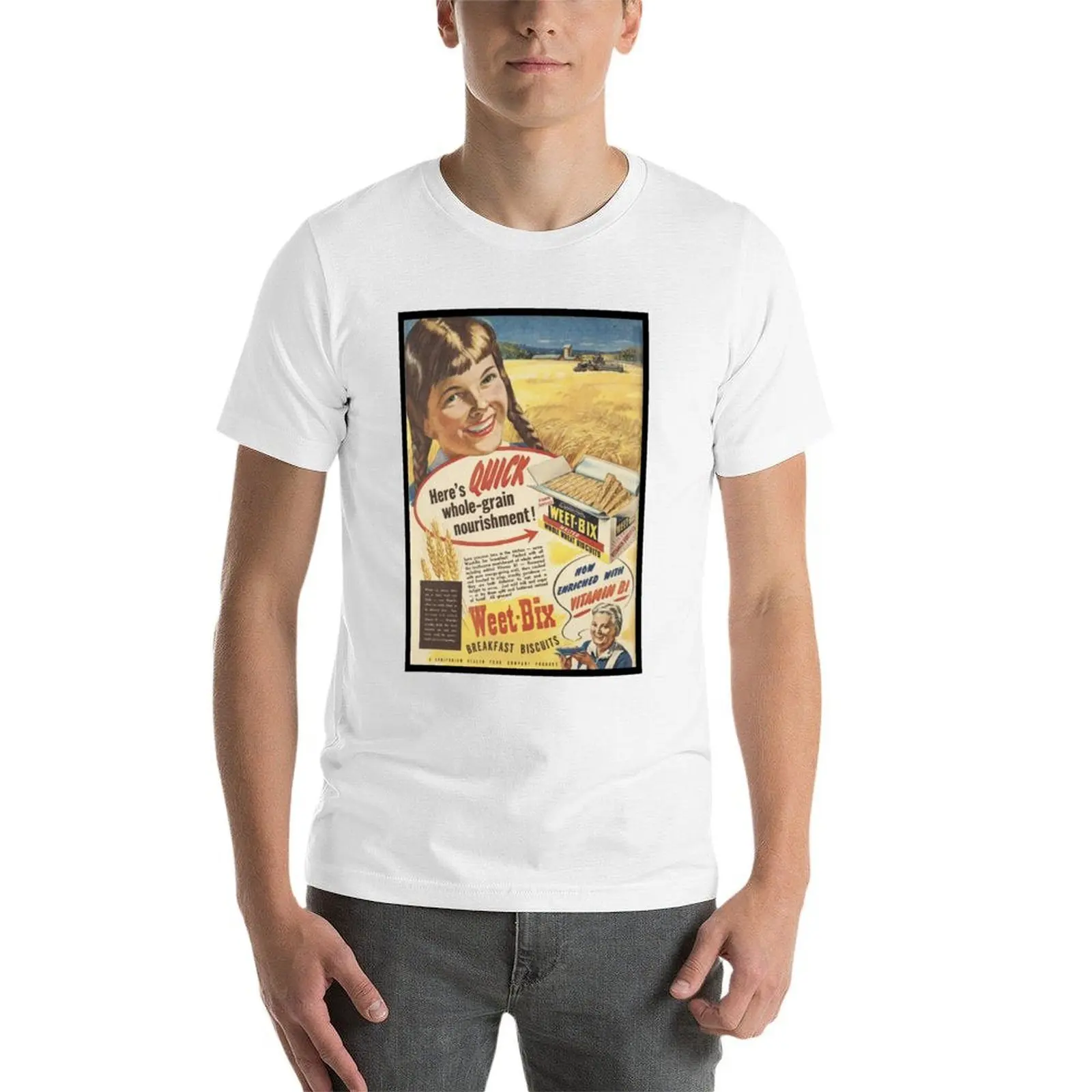 خمر Weetbix Ad 1946 تي شيرت رجل تي شيرت عالية الجودة الفاخرة العلامة التجارية تي شيرت شخصية تي شيرت رجل تي شيرت غير رسمي