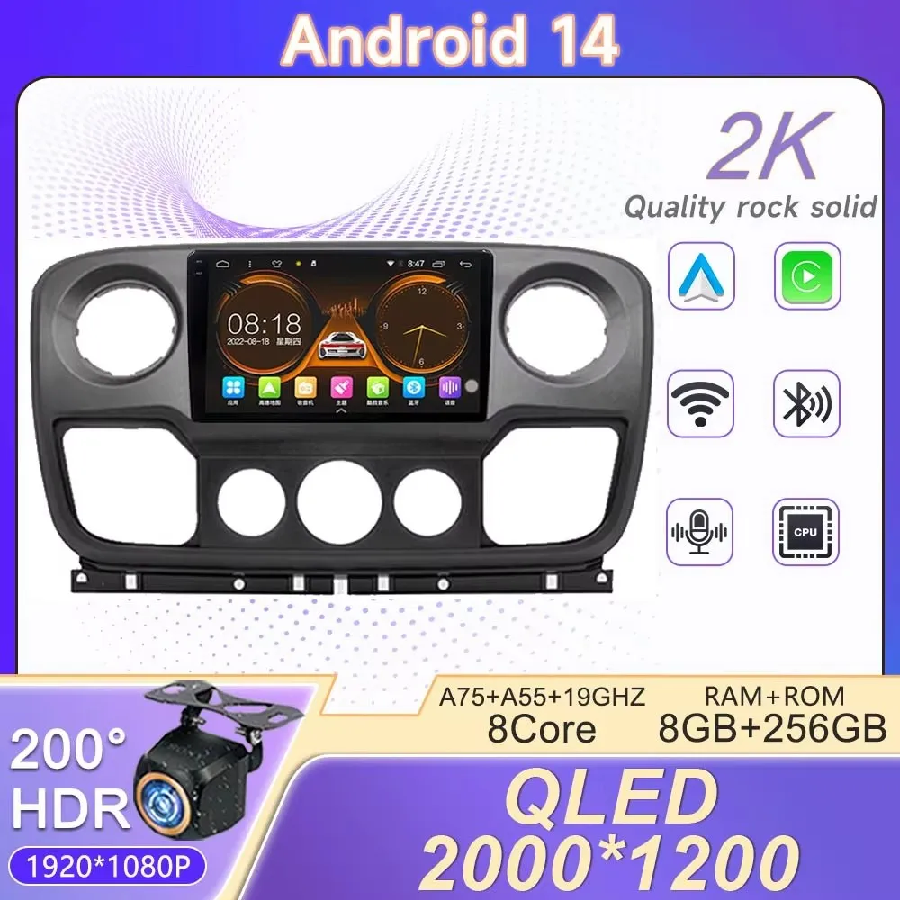 

Car Radio Android 14 For Renault Master Nissan NV400 Opel Movano 2010-2021NavigationTouch Sereen Mulimedia Player Head unit GpS