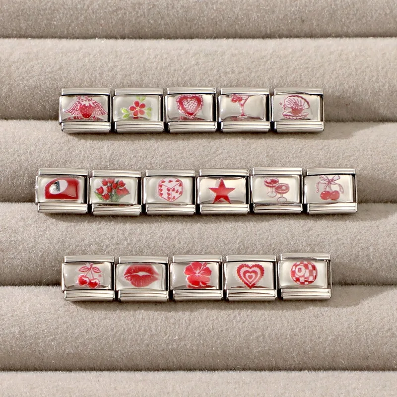 الأزياء الأرجواني الطباعة ستار القلب الكرة No.8 القرش الإيطالية سحر الروابط صالح 9 ملليمتر الفولاذ المقاوم للصدأ سوار المرأة مجوهرات DIY صنع #2