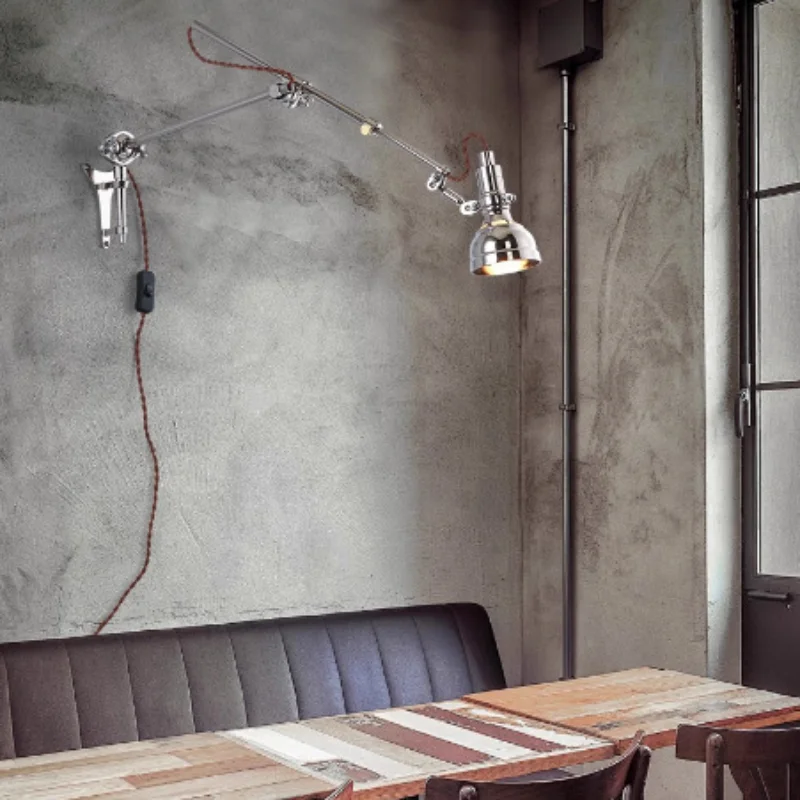 

Retro Chrome Metal wall light American Style Wall Lamp for Bedroom Foyer Dining Room Lighting Fixtures Office Wall Lighting