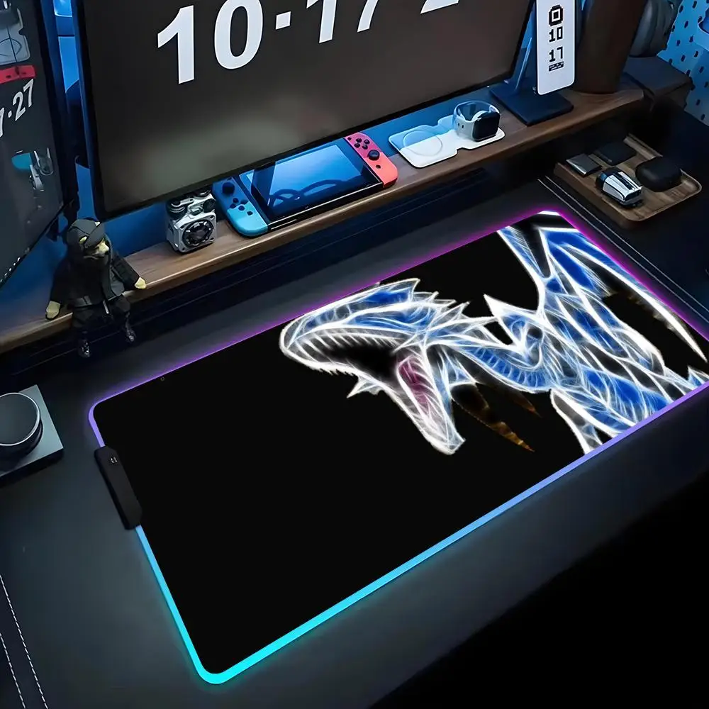 

blue eyes white dragon Mouse Pad RGB Gaming Mousepad Big LED Pad PC Desk Mat Luminous Mouse Pad Large Keyboard Mats Table Rug Wi