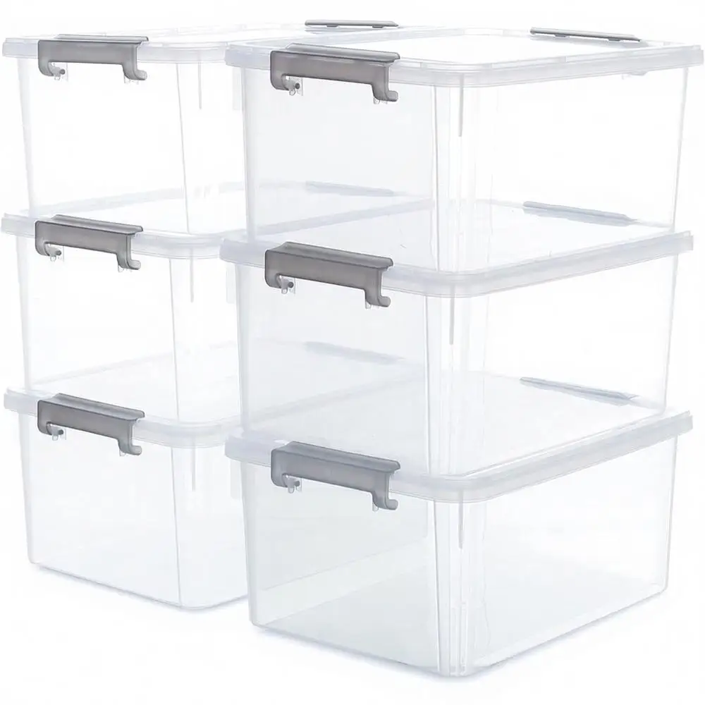 

6 Packs 17 QT Plastic Storage Bins with Lids, Stackable Containers, Organizing, Clear Boxes, Garage, Closet, Kitchen