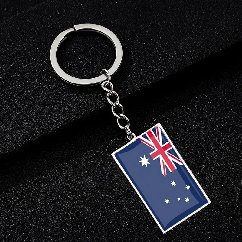 Stainless Steel Epoxy Rectangle National Flag Pendant Keychain Car Key Chain Keyring For Men Women