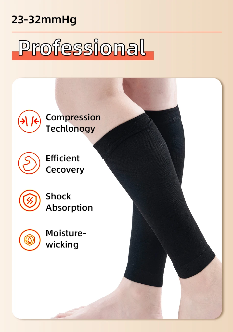 Legbeauty Plus Size Medizinische Kompressions-Wadensocke Unisex Sport-Wadenstützhülle Fußlos 23-32mmHg Krampfader-Strumpf – Detail 4