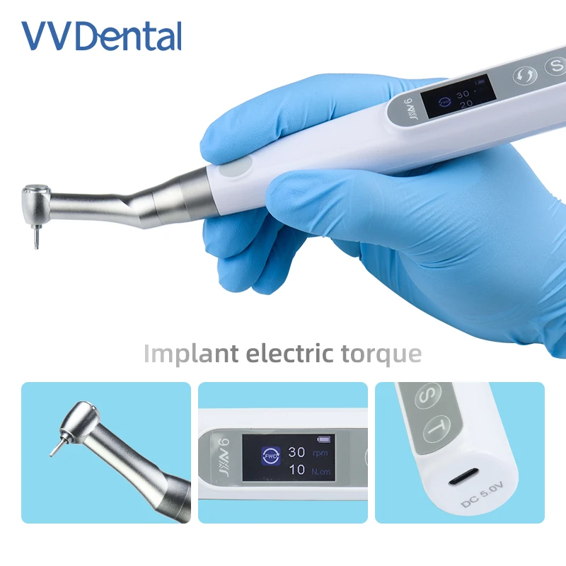 Dental Implant Motor Electric Wireless Torque Driver Implant Torque Wrench with 16pcs Screwdrivers Contra Angle Motor