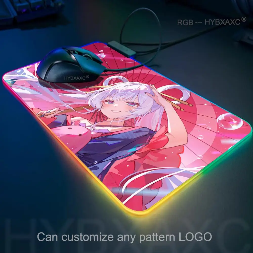 HYBXAXC Cosmic Princess Kaguya RGB Gaming Mouse Pad HD Gamer Large LED Light XXL Anime Kawaii Girl Yachiyo Runami PC Mousepad