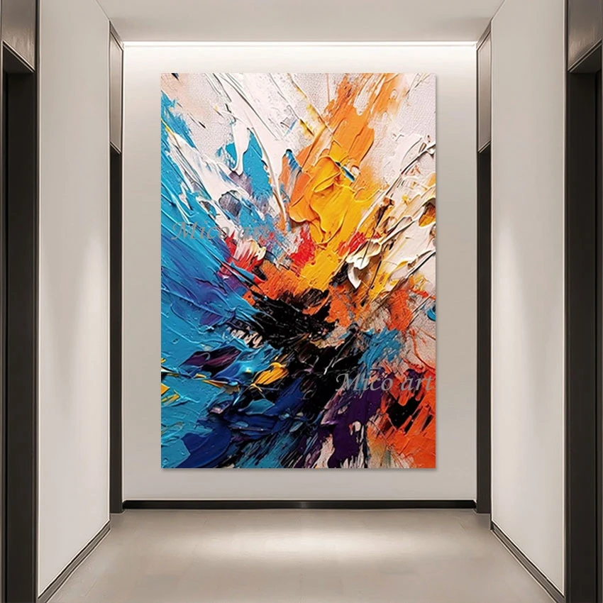 Picture Art Mural ,Modern Decoration Artwork,Frameless,Orange Blue Acrylic Texture Canvas Abstract Wall Poster,Oil Paintings