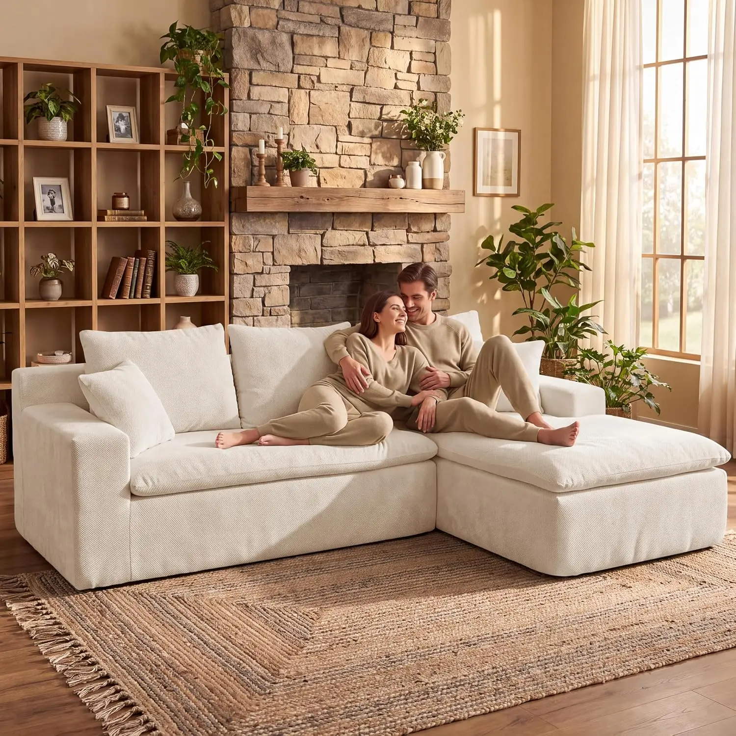 92.5” Boneless Cloud Sectional Sofa, L‑Shaped Chenille Deep Seat Modular Couch with Chaise Lounge, No Assembly, Customized