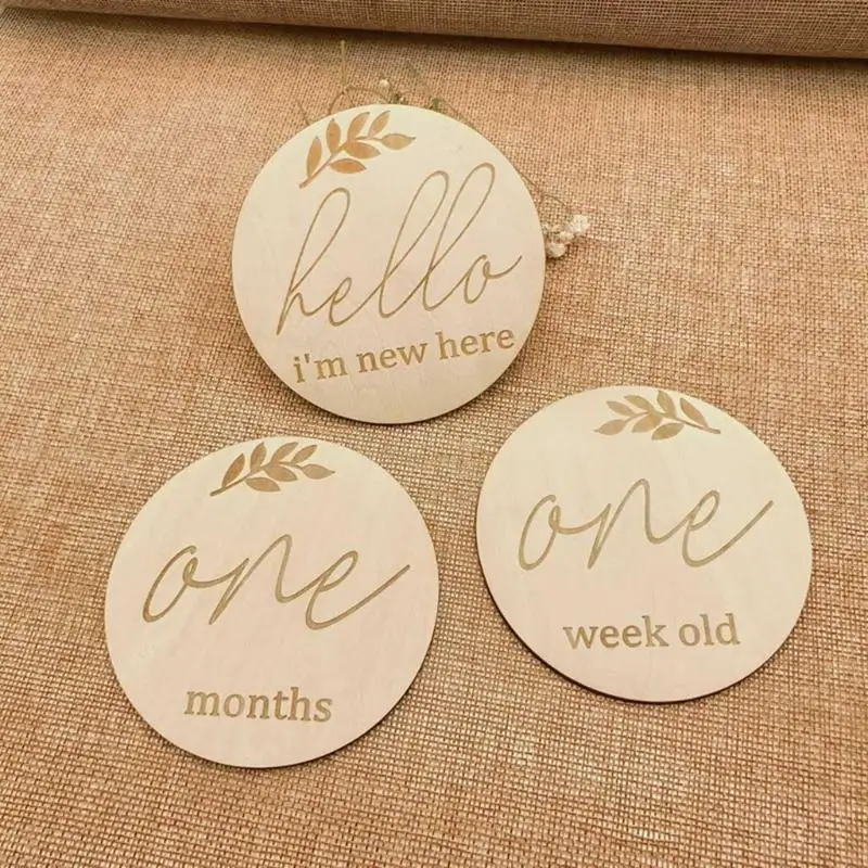 77HD Baby Monthly Card Wooden Discs Double Sided Milestone Cards for Baby Shower Gift