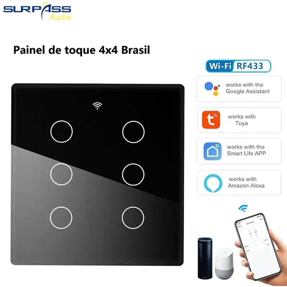 Smart Home Tuya Wifi Wall Light Touch Switch Brazil Standard 120Type 4/6Gang Glass Panel APP Control Work with Alexa Google Home