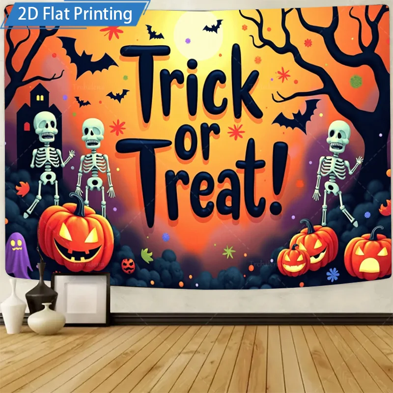 1 szt. Gobelin Ścienny Halloween Cukierek albo psikus Szkielety Dynie Druk 2D Płaski Gobelin Dekoracja Ścienna