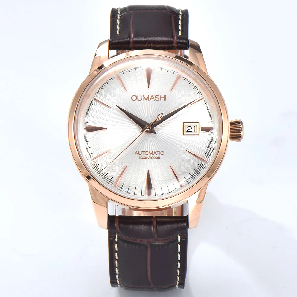 40mm NH35 Watch Cocktail Automatic Mechanical Watch High Quality Stainless Steel Double Dome Waterproof Case Leather Band Watch