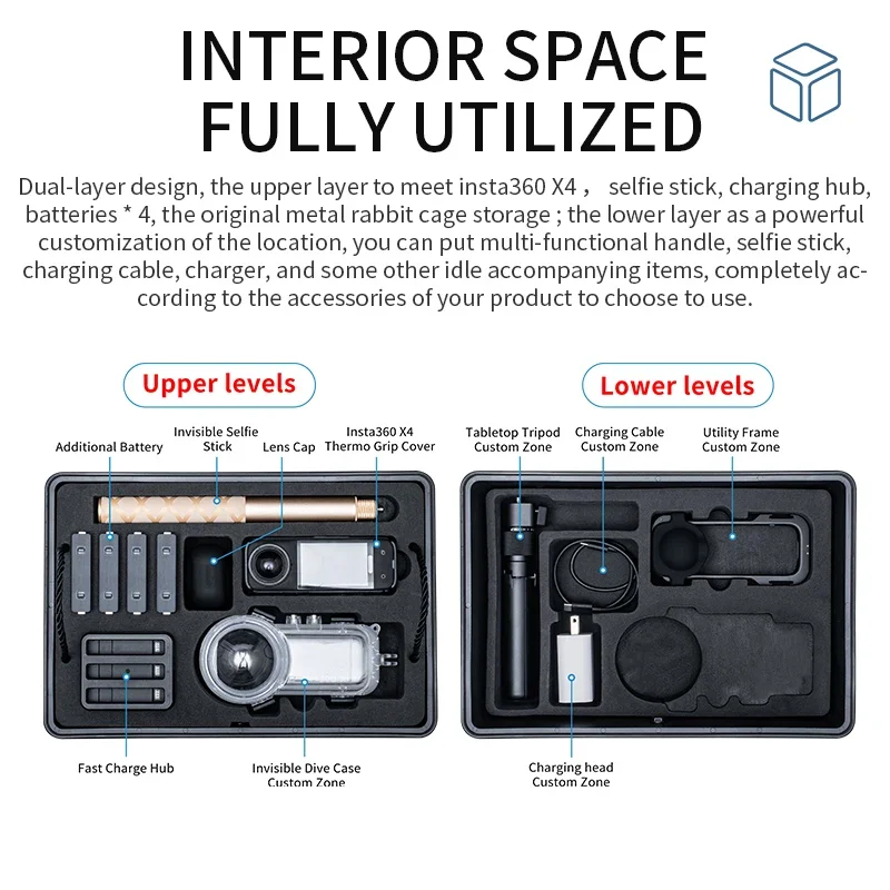 STARTRC 다이빙 보관 케이스, Insta360 X4 카메라 액세서리 운반 케이스, 2 레이어 하드 케이스, 방수 상자, 휴대용 여행 가방