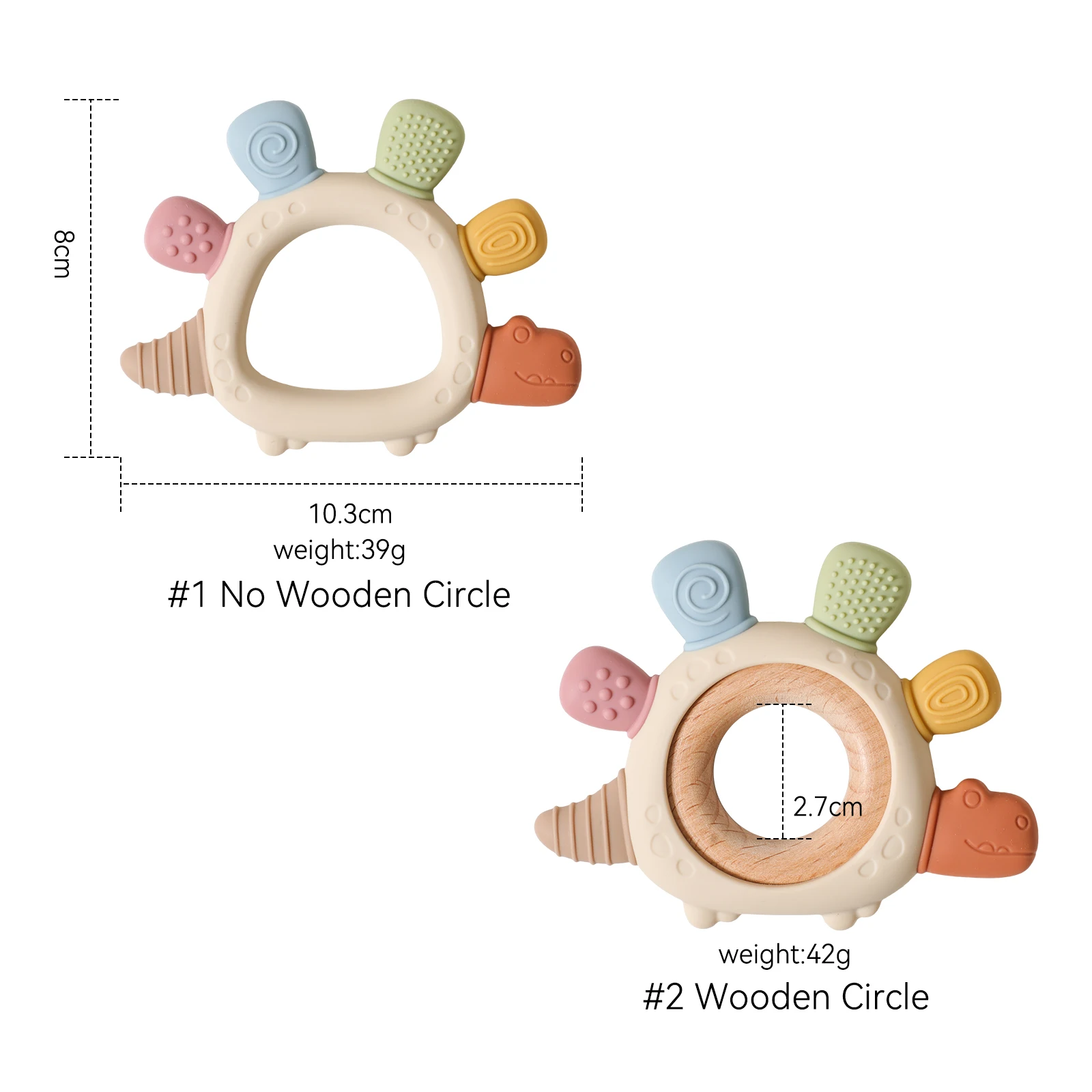 Brinquedos de mordedor de silicone para bebês, perfeitos para brinquedos de dentição de 0-3-6 meses e presentes de banho, sem BPA, design ergonômico de madeira de dinossauro.