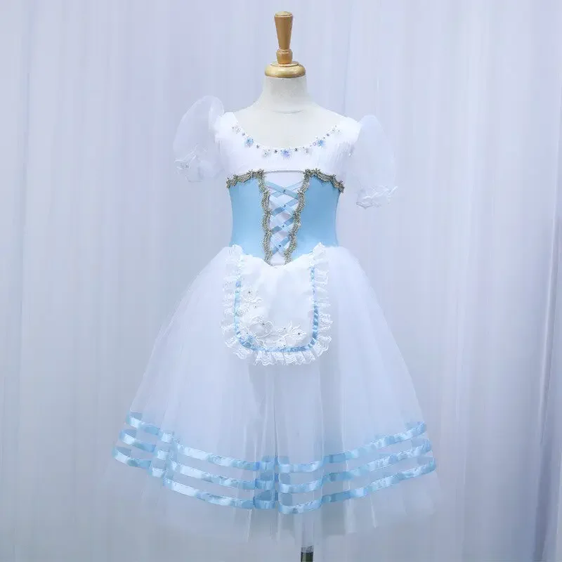 New Turquoise Tulle Ballerina Dress Lace Shoulder Ribbon Accents for Girls Dance Recital and Stage Performance