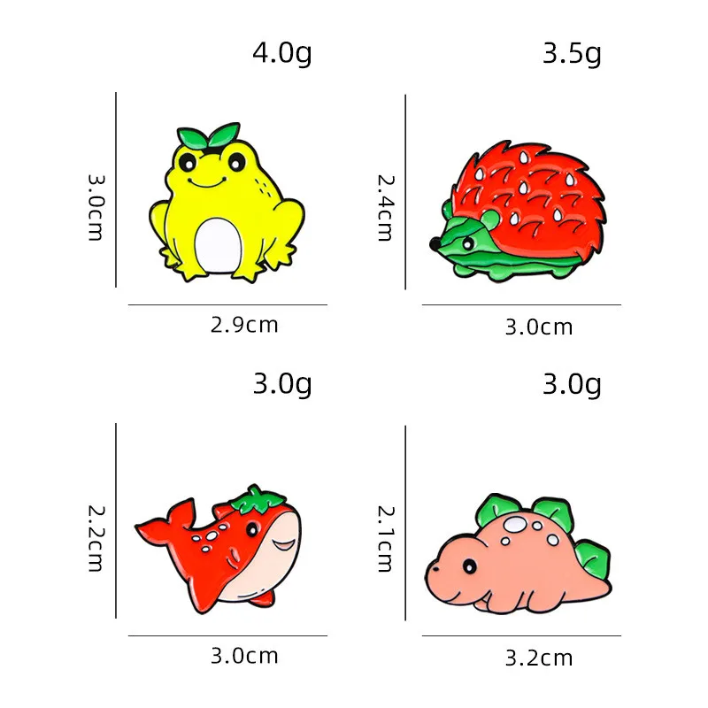 Cartoon Animal Fruit Brooches Cute Watermelon Tomato Shark Frog Dinosaur Zinc Alloy Badges for Clothes Bags Hat T-shirt Jeans view 6