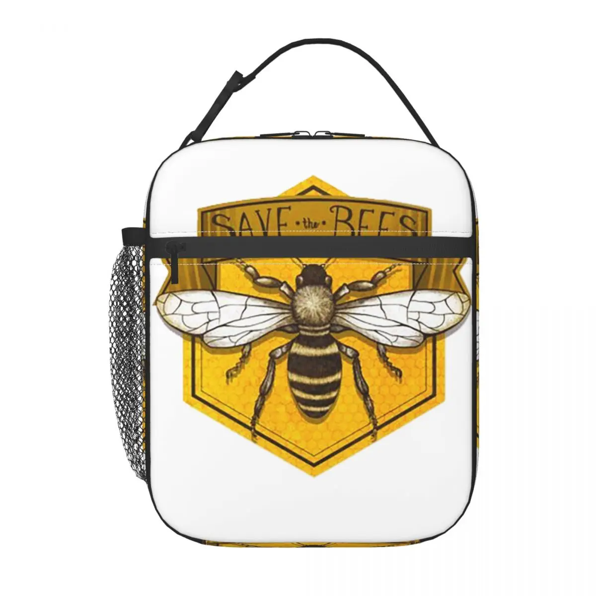

Save The Bees Printed Insulated Lunch Bag for Women Kids Portable Food Boxes Thermal Lunch Box Tote