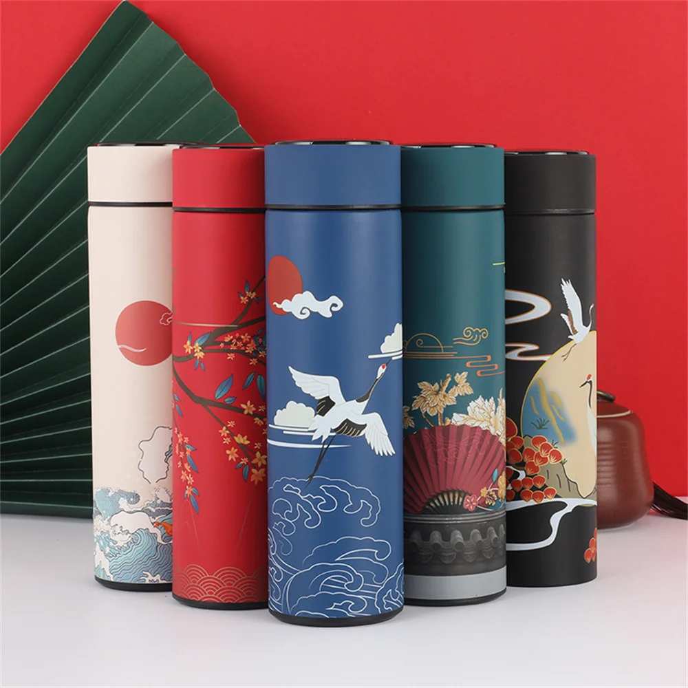 Chinese Style Thermo Bottle Cup Smart Temperature Display Potable Heat Hold Vacuum Flask For Thermos Mug Cups 500ML 1PC