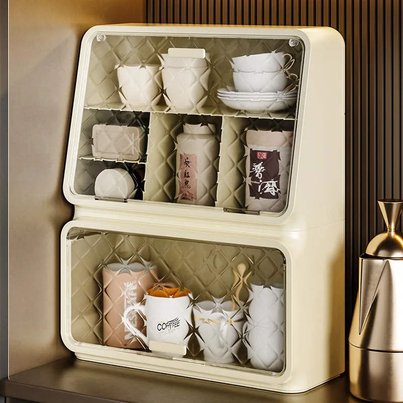 Dustproof Cup Storage Rack Desktop Tea Cup Storage Cabinet Household Kitchen Coffee Cup Mug Storage Box Office Bar Counter Shelf