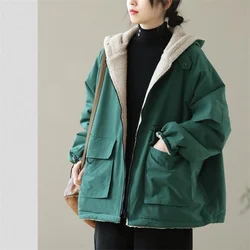 Women Loose Leisure Hooded Coat Women's Tide Ins Autumn Winter Cotton-Padded Jacket 2023 Female New Cotton-Padded Jacket