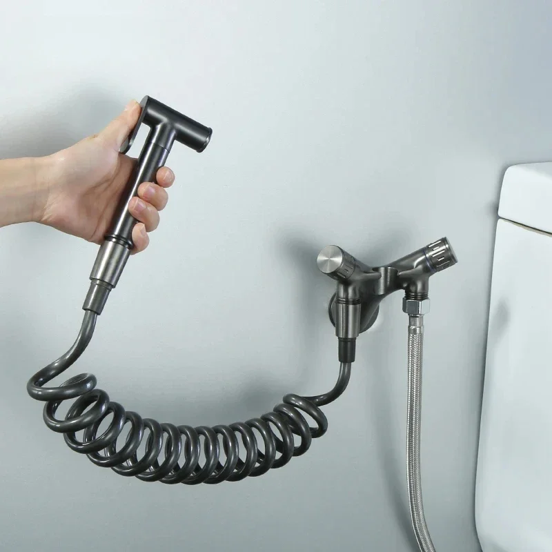 

Bidet Toilet Sprayer Set Spray Water Bathroom Handheld Bidet Sprayer Toilet Shower Double Outlet Angle Valve Cleaning Tool
