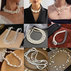 Big White Pearl Choker Necklace Clavicle Chain Fashion Necklace For Women Party Statement Neck Pearls Jewelry