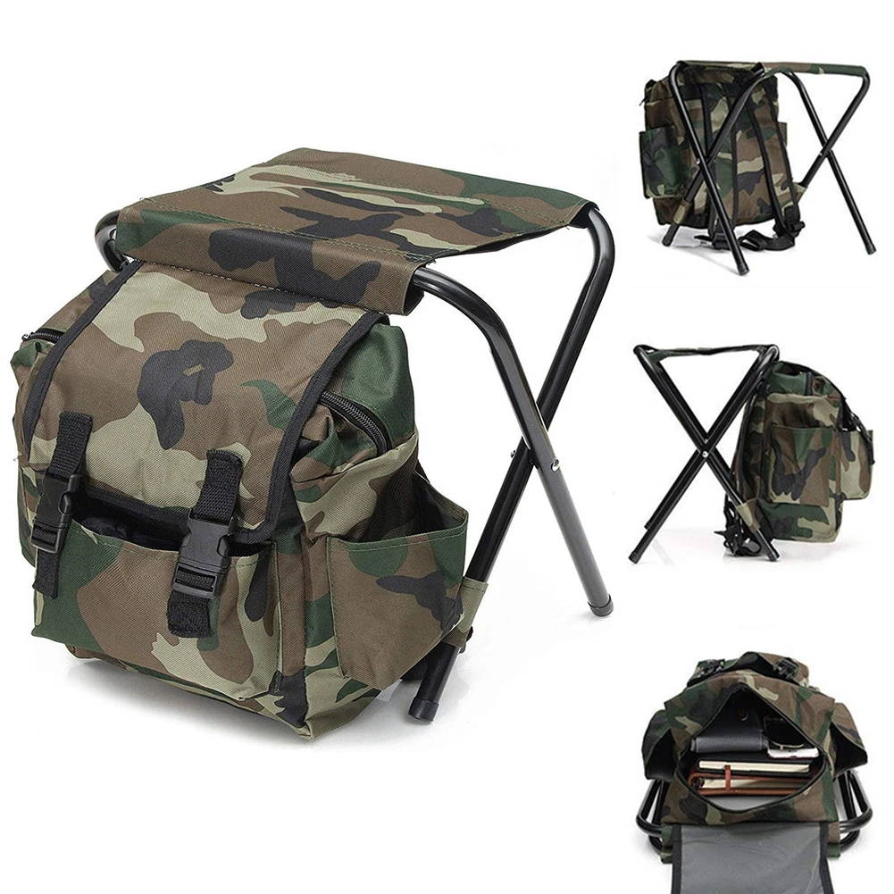 Rucksack mit Stuhl, Tragbarer Outdoor-Angelstuhl, Angelausrüstungstasche, Klapphocker mit Tasche zum Angeln, Camping, Reisen