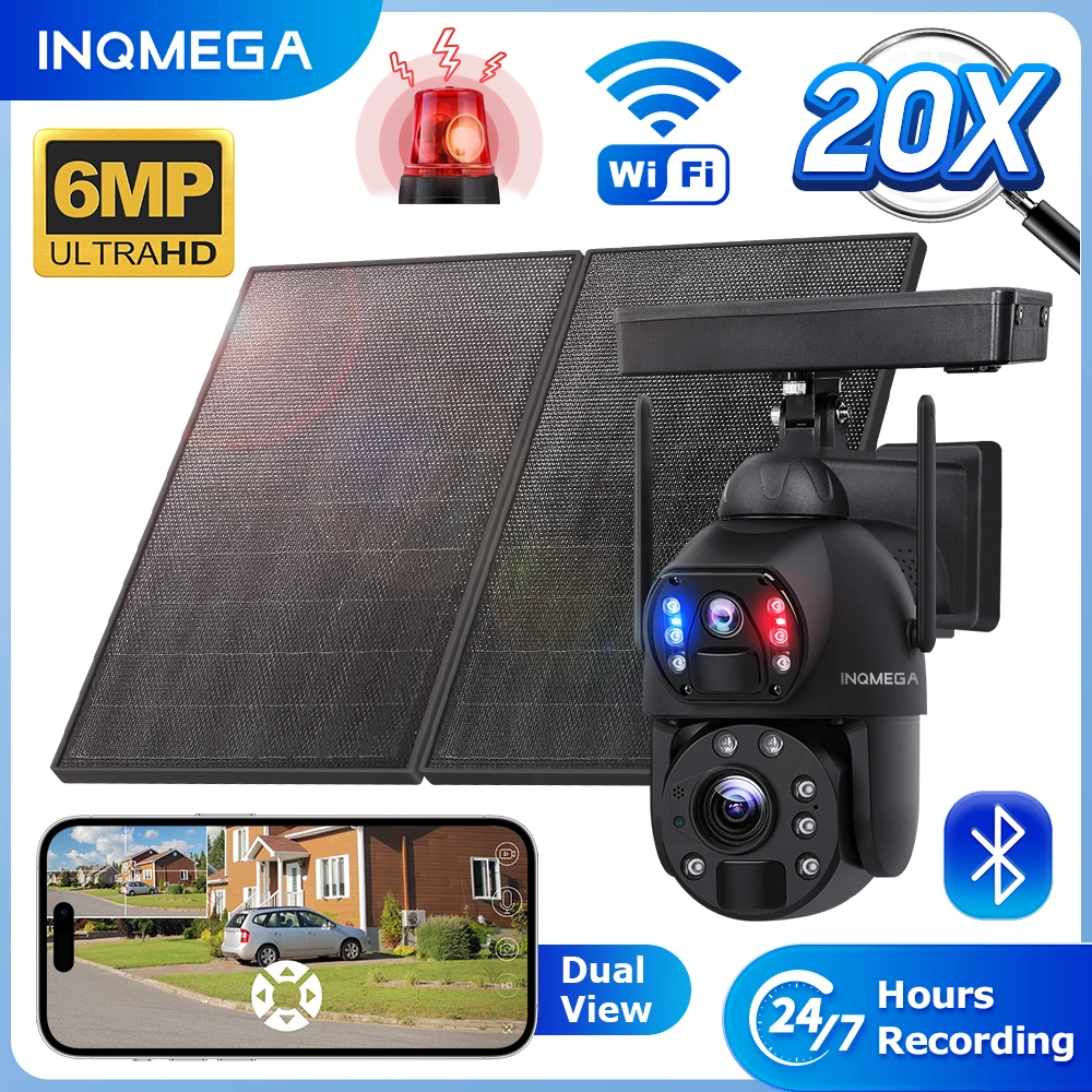 

INQMEGA 6MP WIFI Solar Camera 20x Zoom with 20W Solar Panel Camera WIFI Night Vision Network Camera Humanoid Tracking PTZ Camera