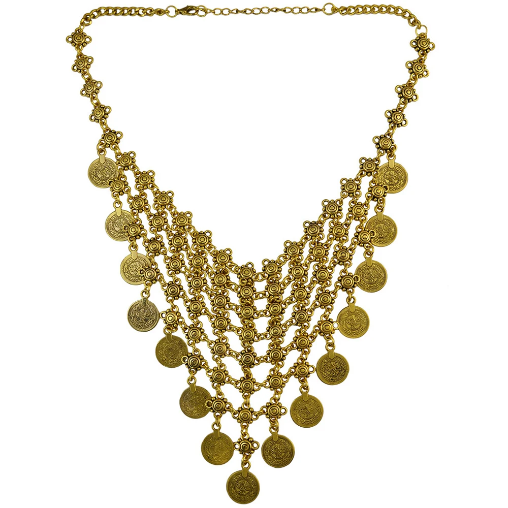 Traditionelle indische afghanische pakistanische ethnische Münzen Quaste Halsband Halskette Vintage goldene Legierung Münzen Kragen Damen Halsschmuck – Detail 28