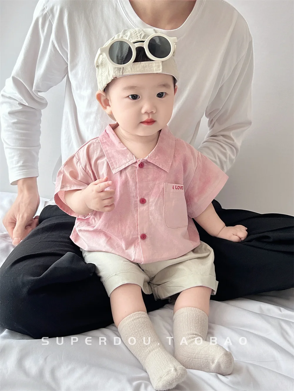 

Baby boys summer outfit westernstyle shirt shorts twopiece set Korean version internet famous trendy clothing 신생아촬영 bebê