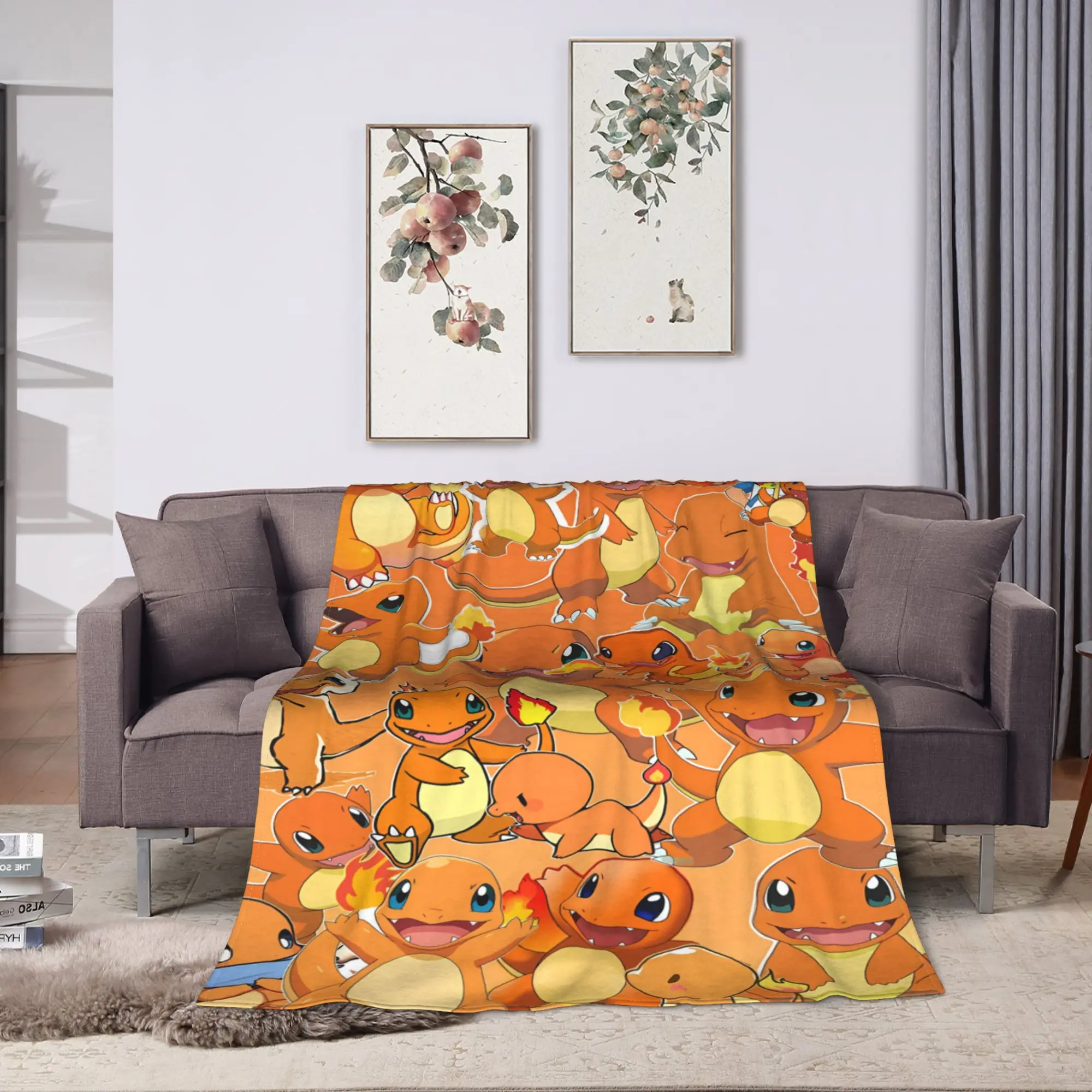 Charmander Scatter Cartoon Blanket Quality Soft  Throw Blanket Winter Girls Boys Home Decor Novelty Bedspread
