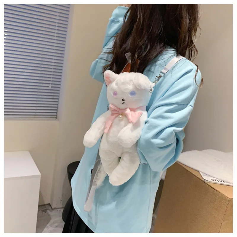 

Women New cartoon cat doll shoulder bag children fashion cute plush backpack