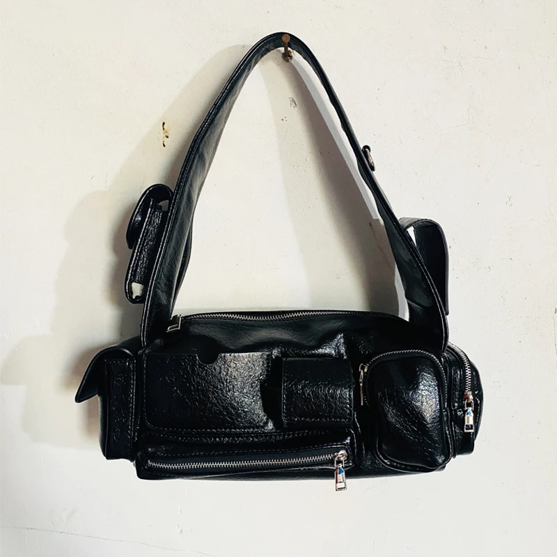 Moto & Biker Underarm Bags For Women Luxury Designer Handbags Purses 2023 New In Personality PU Square Multiple Pockets Shoulder