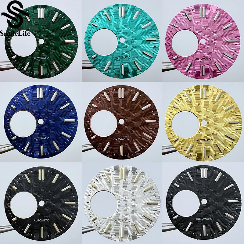 SmileLife-esfera de reloj de 28,5mm, modificación luminosa verde, accesorios de reloj, esferas de reloj con textura de buceo para movimiento NH38