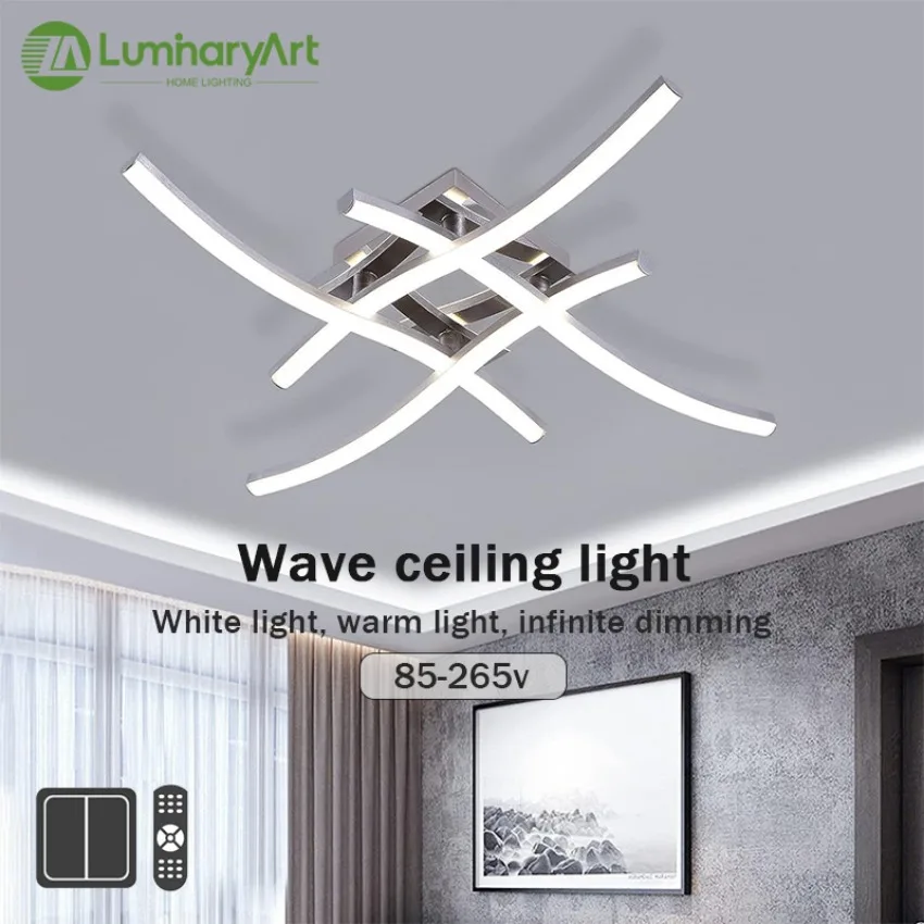 

Modern LED Ceiling Light Living Room Bedroom Dining Room Balcony Chandelier 28W Curved Design Remote Dimming Home Panel Light