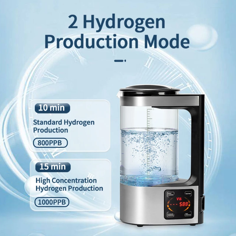 Chaleira de água rica em hidrogênio V8 2L SPE Gerador de água de hidrogênio Máquina de aquecimento de água ionizada saudável Filtro de água de limpeza inteligente