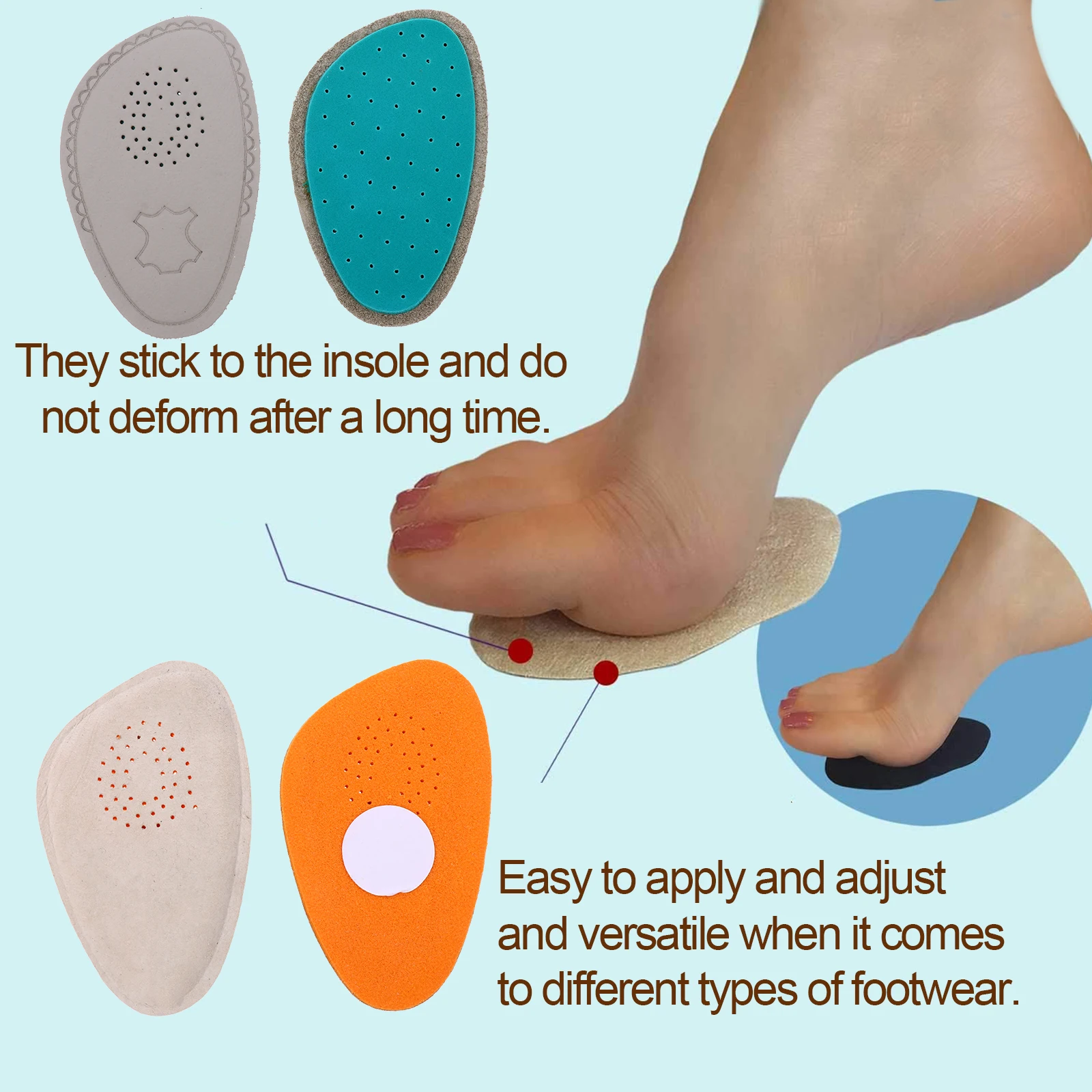 

2 Pcs Pads Comfortable Shoe Insoles Soft Anti Slip Half Insoles Breathable Sweat Absorbent Shoe Inserts
