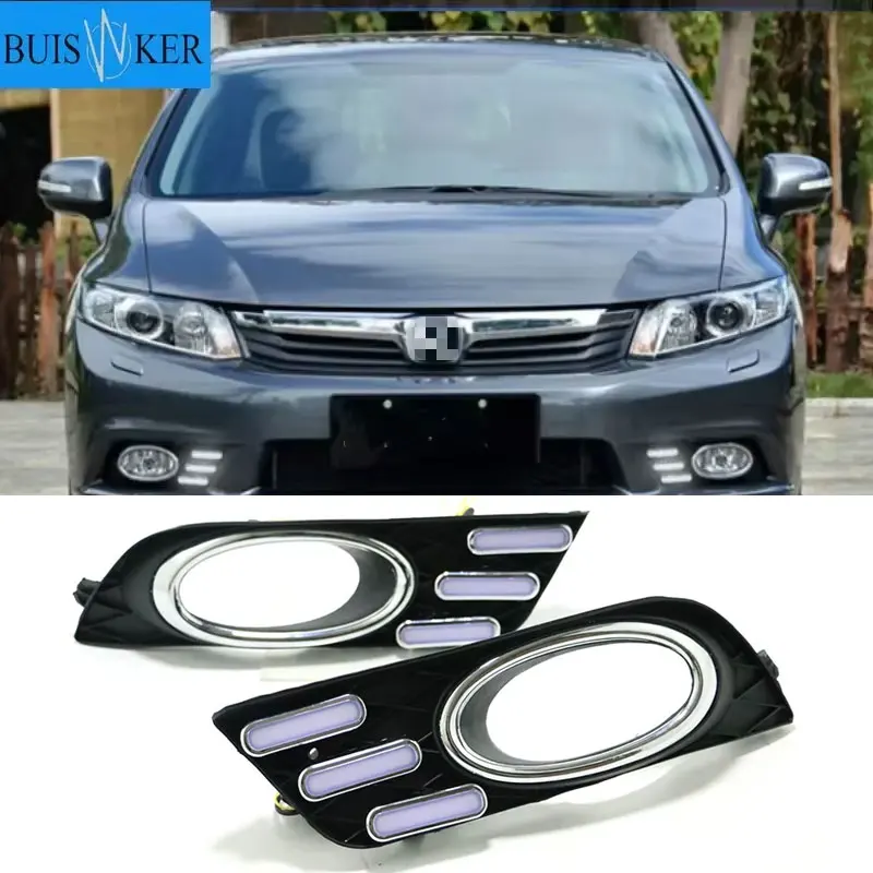 

2Pcs DRL For Honda Civic 2011 2012 2013 LED Daytime Running Light Dynamic Turn Signal Lamps Fog