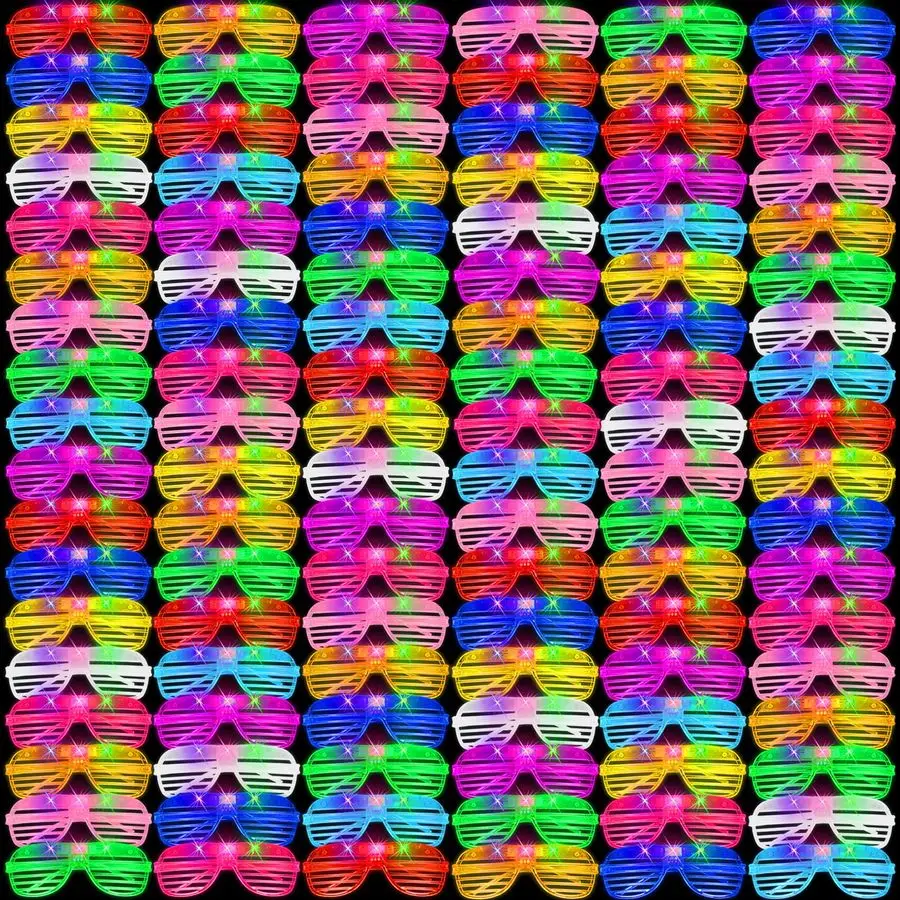 

Pack Valentines Day Gifts Light Up Glasses, LED Glasses 10 Neon Color Led Glasses, Shutter Shades Glow Stick Sunglasses, Neon Pa