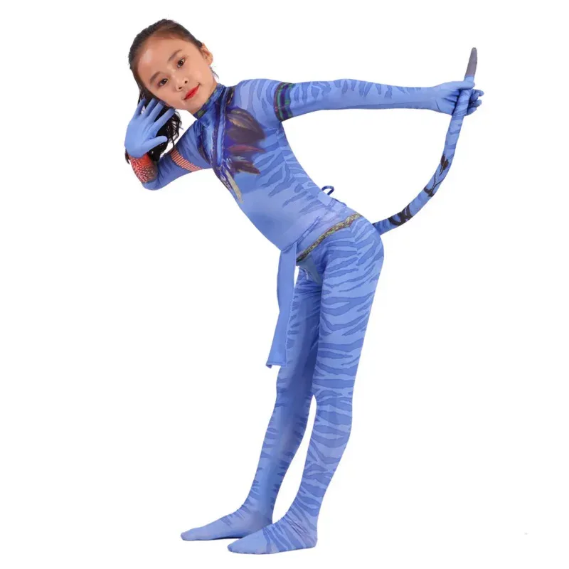 Film Aar 2 Il Via dell'Acqua Neytiri Jake Sully Costume Cosplay Per Adulti Bambini Tuta Coda Vestito Tuta Costume di Halloween